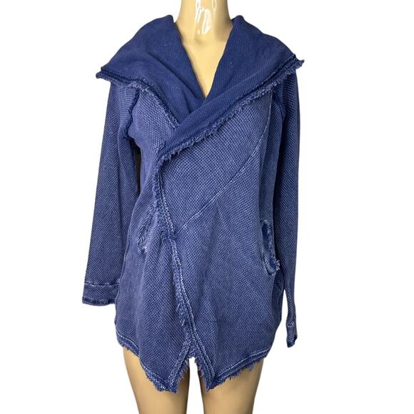Free People The Big Chill Cardigan Waffle Knit Hooded Navy Blue SZ XS - Picture 1 of 12
